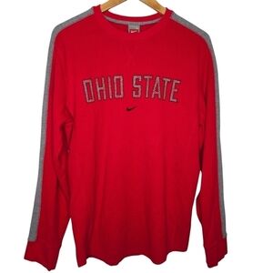 Nike Team Mens Retro 1990's Ohio State Buckeyes Thermal Henley Shirt Red Large